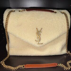 Yves Saint Laurent Cream Shearling Medium LouLou Shoulder/Crossbody Bag